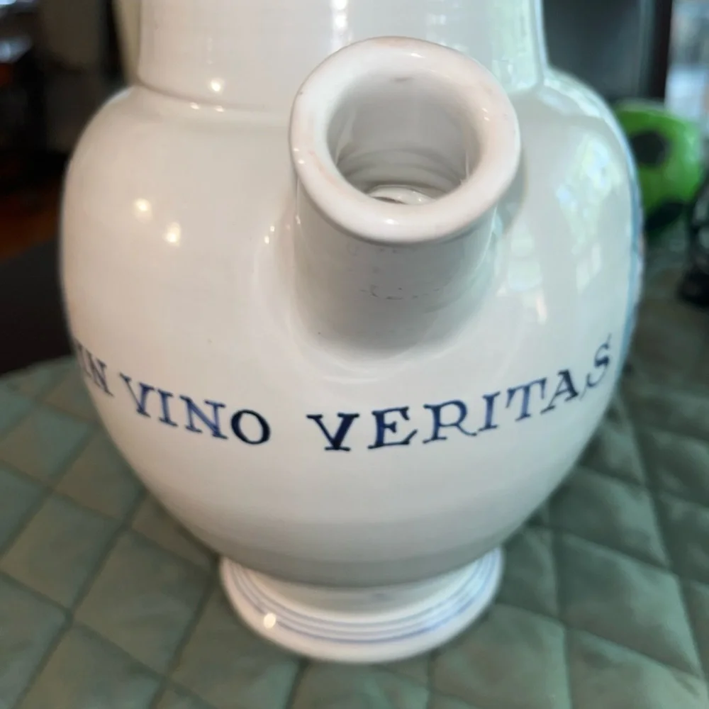 Williams Sonoma Ceramic Pitcher Blue and Gold Geometric Design. Wine pitcher